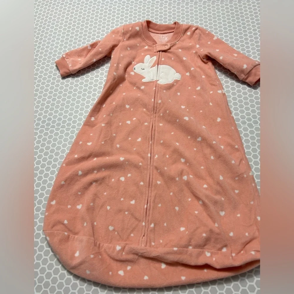 Carter’s Peach White Polka Dot Bunny Sleep Sack Closed Bottom  Size 6-9 M